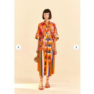 NWT Farm Rio Midi Dress Coral Mixed Graphic Macaws